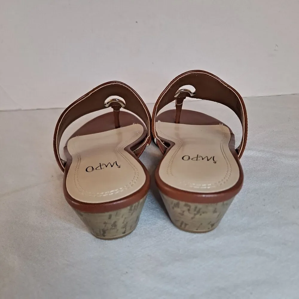 Impo Ronette Slide Sandals Women's 7.5 Brown Gold Circle Cork Wedge Heel